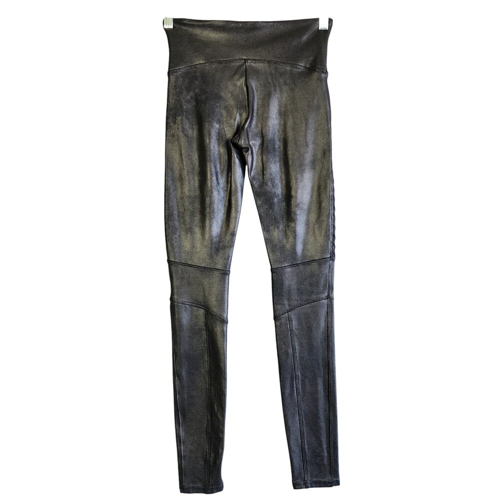 SPANX Womens Faux Leather Motto Leggings Size Small Black Compression Edgy Biker - Picture 5 of 14